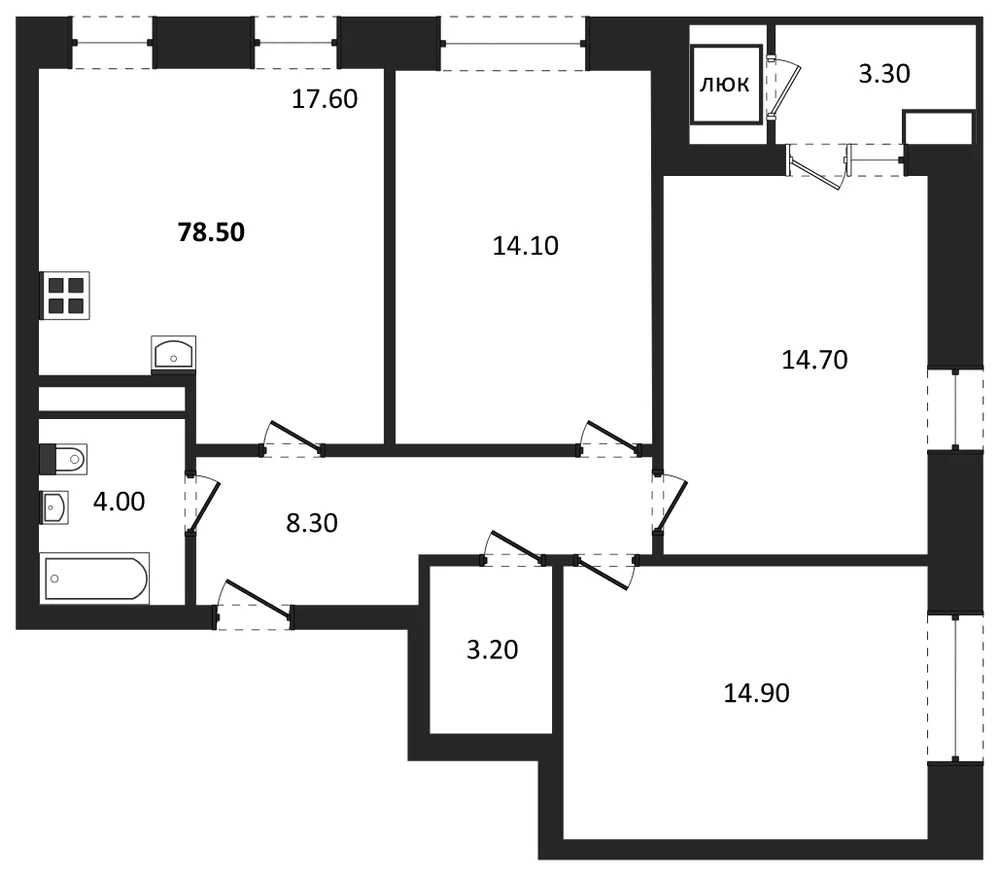 Планировка: 3-комн., 78,5 м²