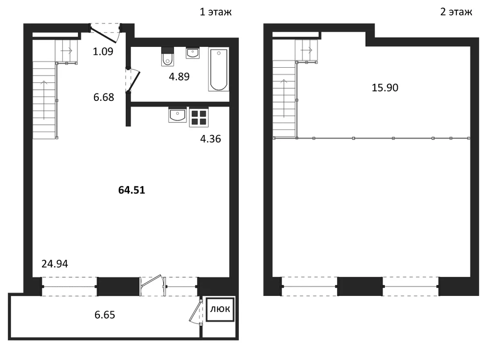 Планировка: 1-комн., 64,5 м²