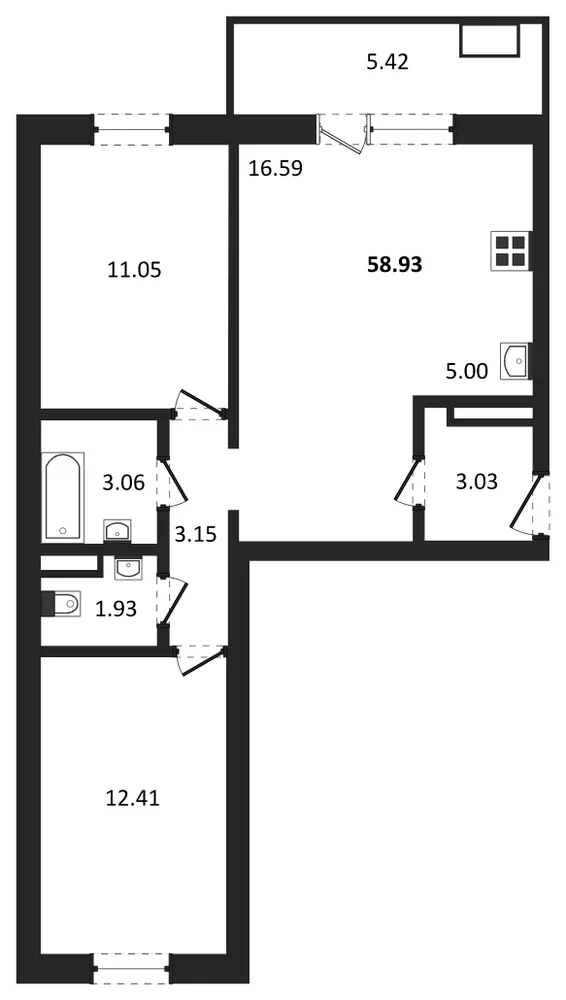 Планировка: 2-комн., 58,9 м²