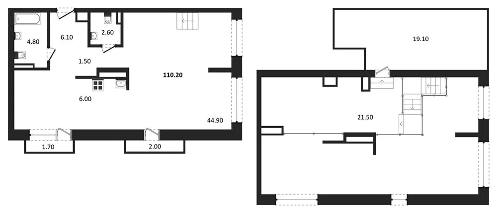 Планировка: 1-комн., 110,2 м²