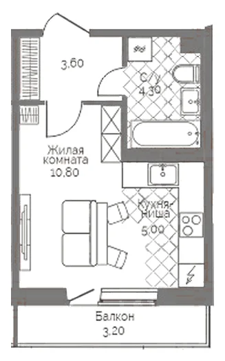 Планировка: Студия, 24,7 м²