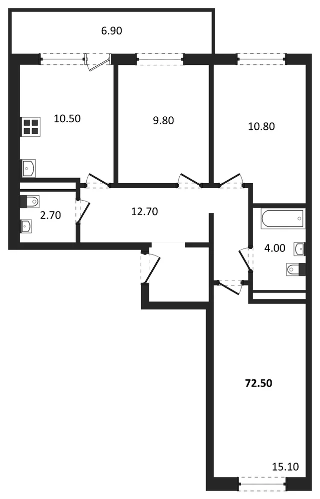 Планировка: 3-комн., 72,5 м²