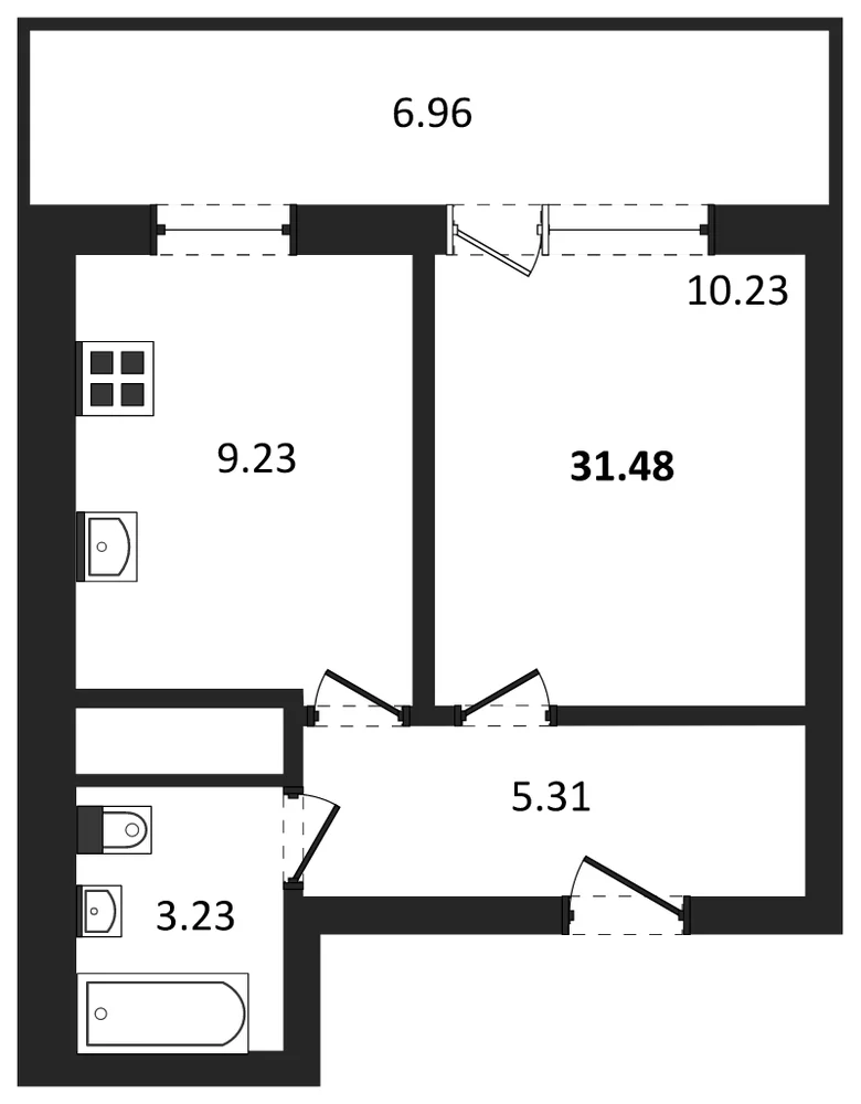 Планировка: 1-комн., 31,5 м²