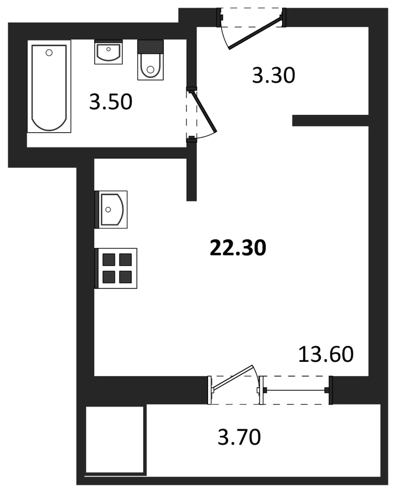 Планировка: Студия, 22,3 м²