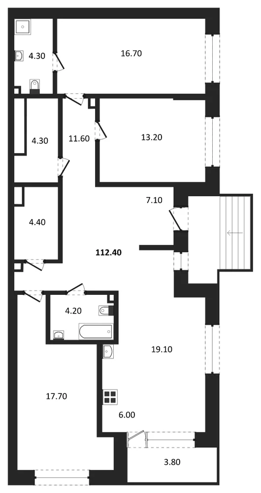 Планировка: 3-комн., 112,4 м²