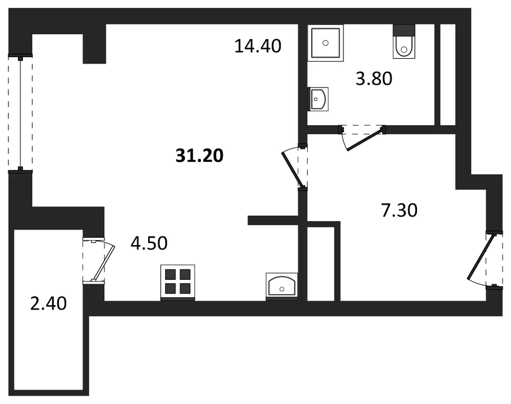 Планировка: Студия, 31,2 м²