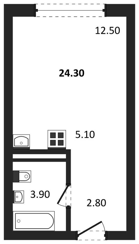 Планировка: Студия, 24,3 м²