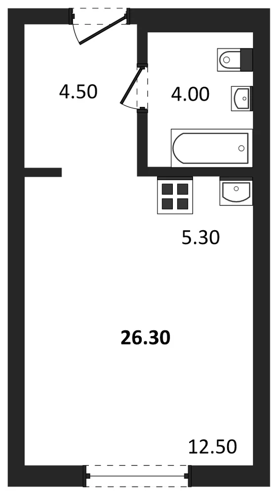 Планировка: Студия, 26,2 м²