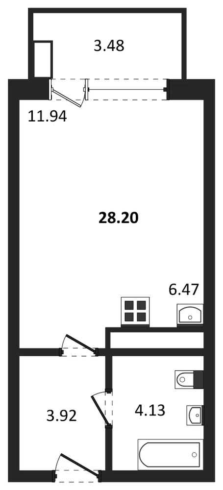 Планировка: Студия, 28,2 м²