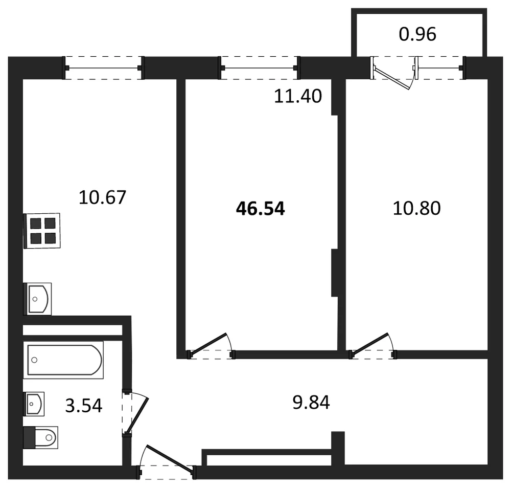 Планировка: 2-комн., 46,5 м²