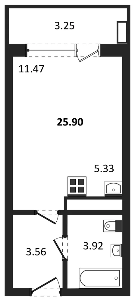 Планировка: Студия, 25,9 м²