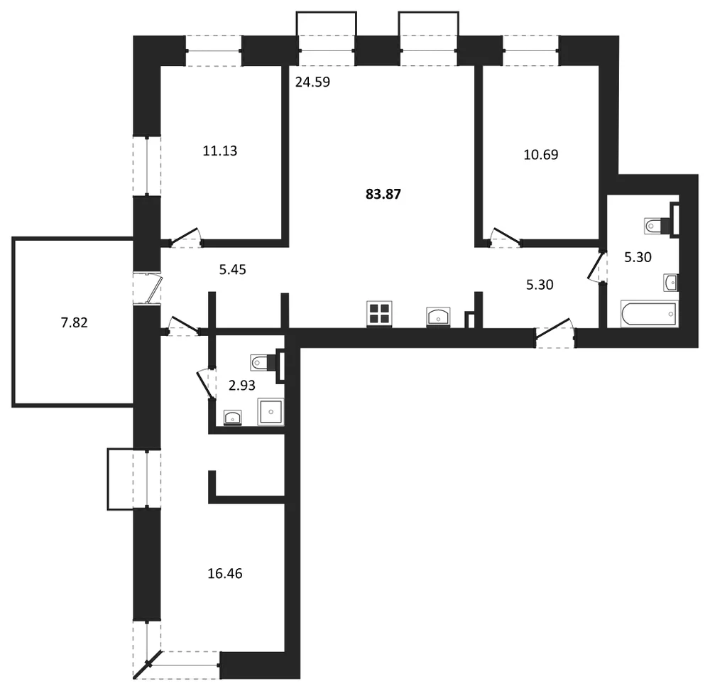 Планировка: 3-комн., 86,8 м²