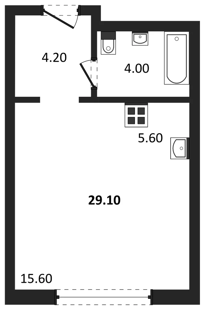 Планировка: Студия, 29,1 м²