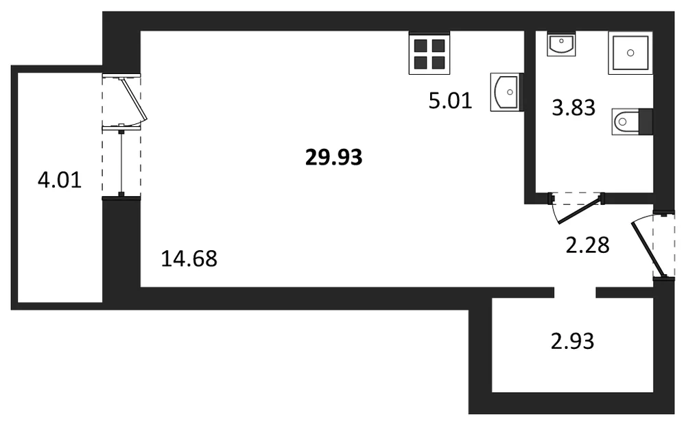 Планировка: Студия, 29,9 м²