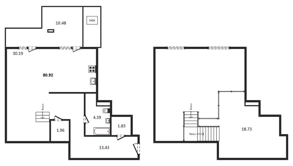 Планировка: 1-комн., 80,9 м²