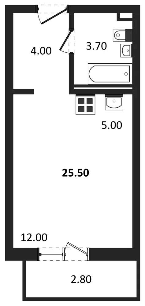 Планировка: Студия, 25,5 м²