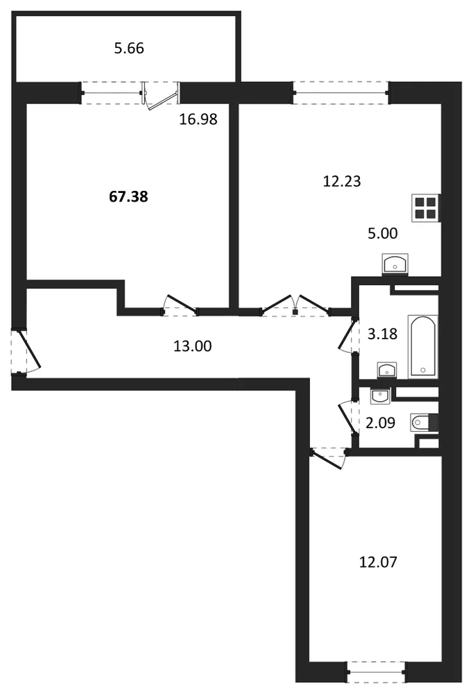 Планировка: 2-комн., 67,4 м²