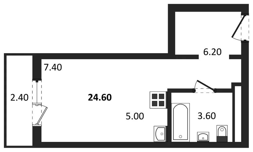 Планировка: Студия, 24,6 м²