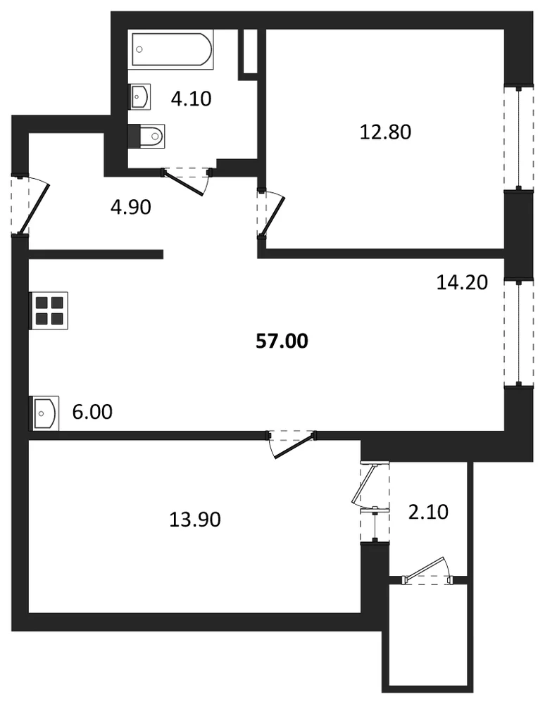 Планировка: 2-комн., 55,3 м²