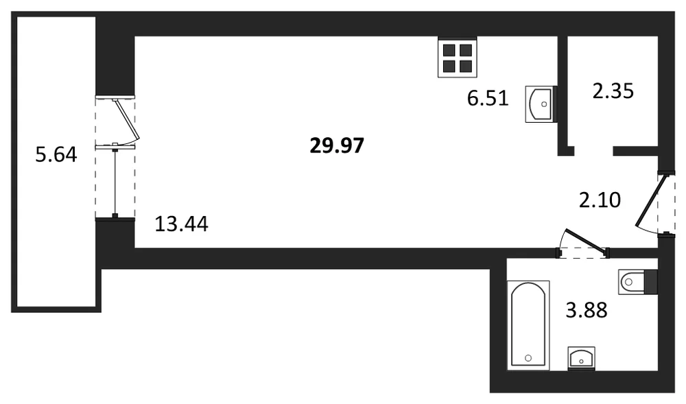 Планировка: Студия, 30 м²