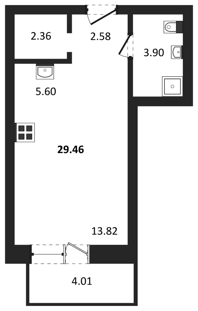 Планировка: Студия, 29,5 м²
