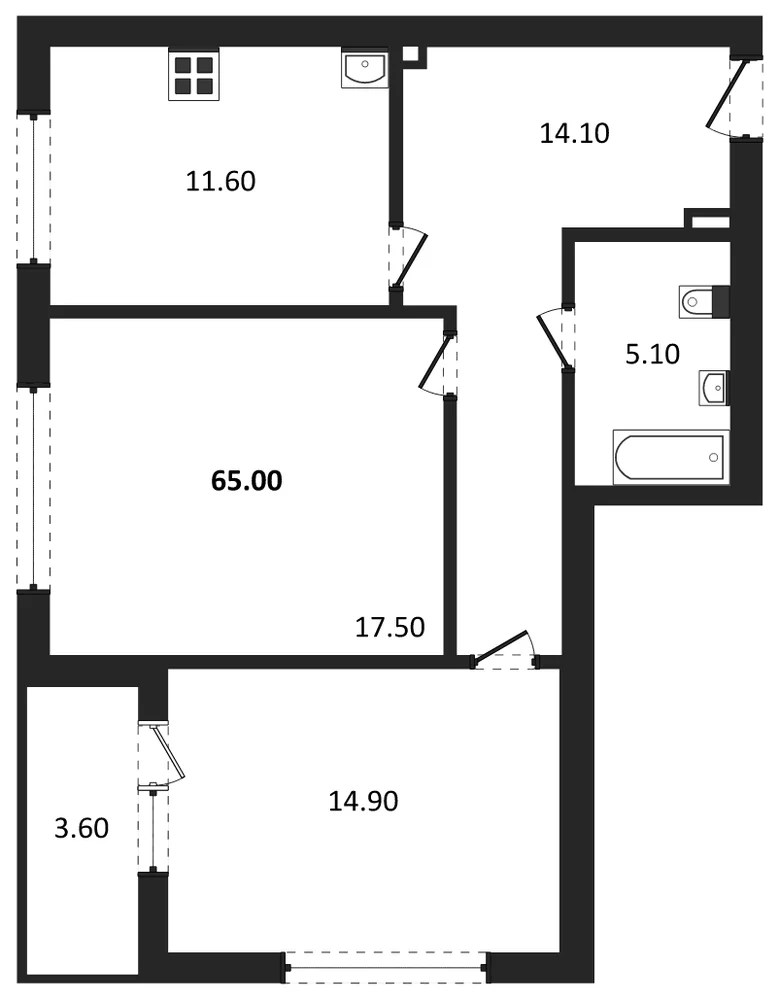 Планировка: 2-комн., 65,2 м²