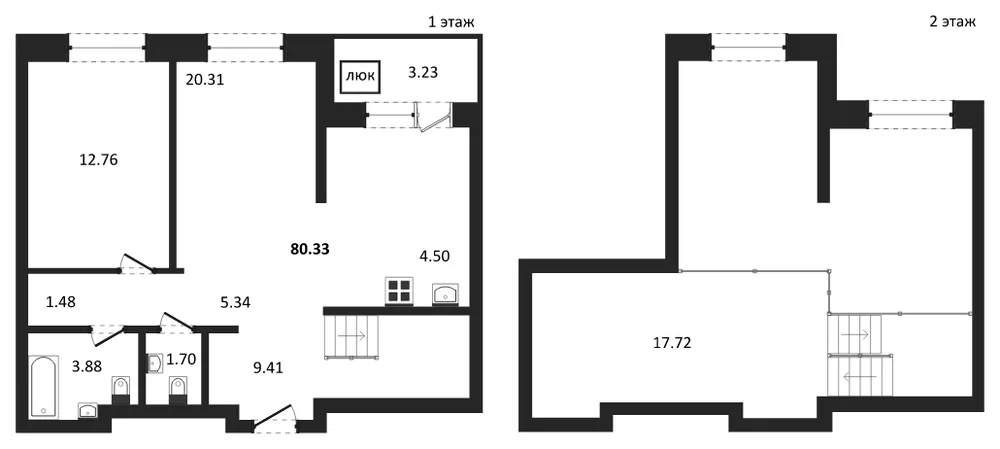 Планировка: 1-комн., 80,1 м²