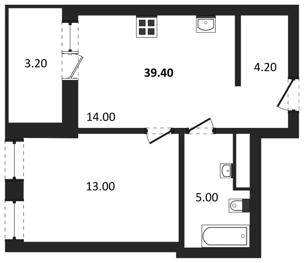 Планировка: 1-комн., 37,8 м²