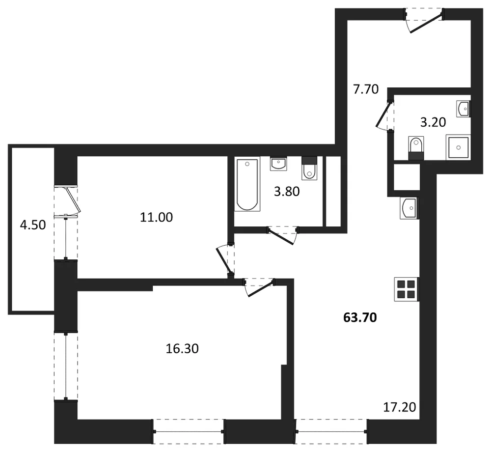 Планировка: 2-комн., 60,6 м²