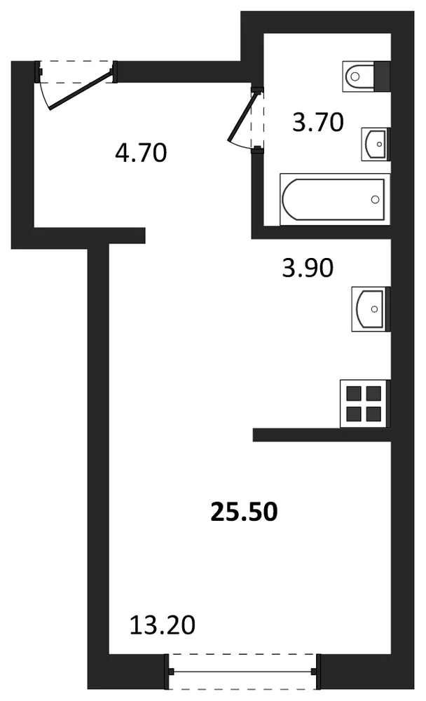 Планировка: Студия, 25,5 м²