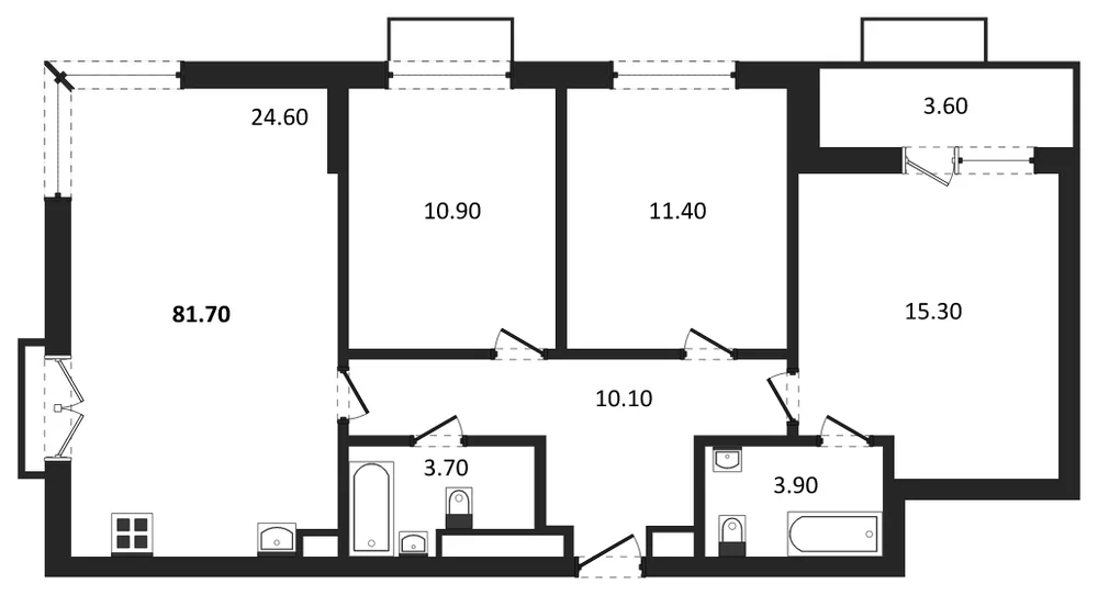 Планировка: 3-комн., 81,7 м²
