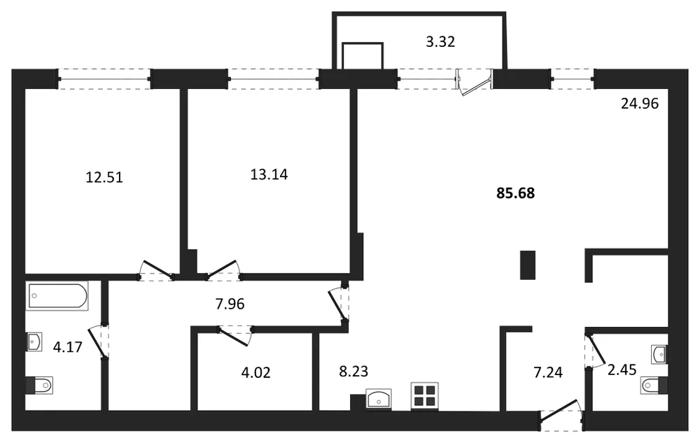 Планировка: 2-комн., 85,7 м²
