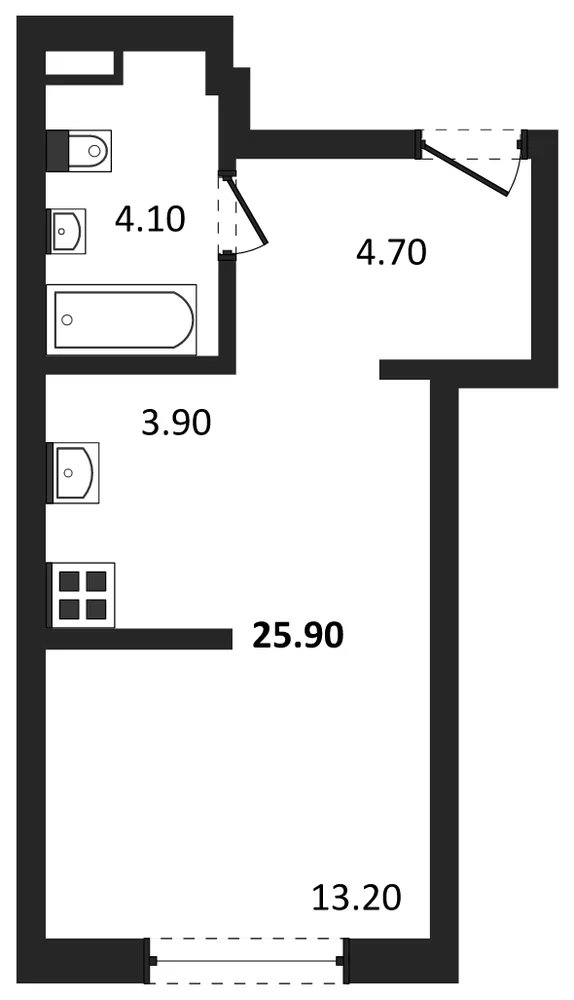 Планировка: Студия, 25,9 м²