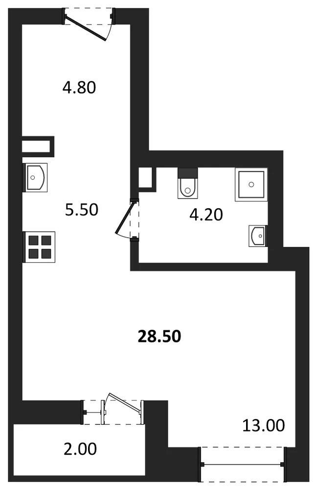Планировка: Студия, 28,5 м²