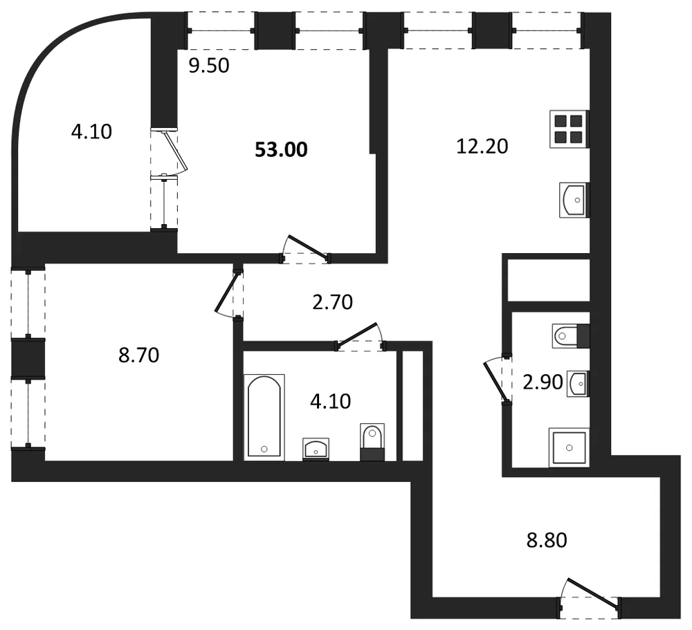 Планировка: 2-комн., 51 м²