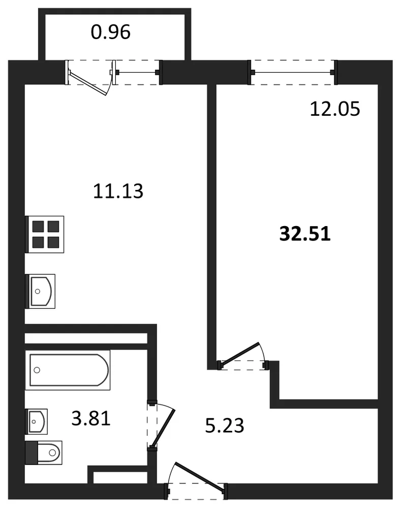 Планировка: 1-комн., 32,5 м²