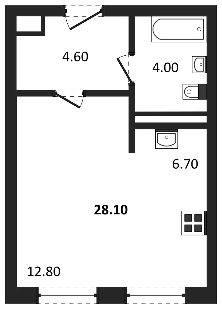 Планировка: Студия, 28,1 м²