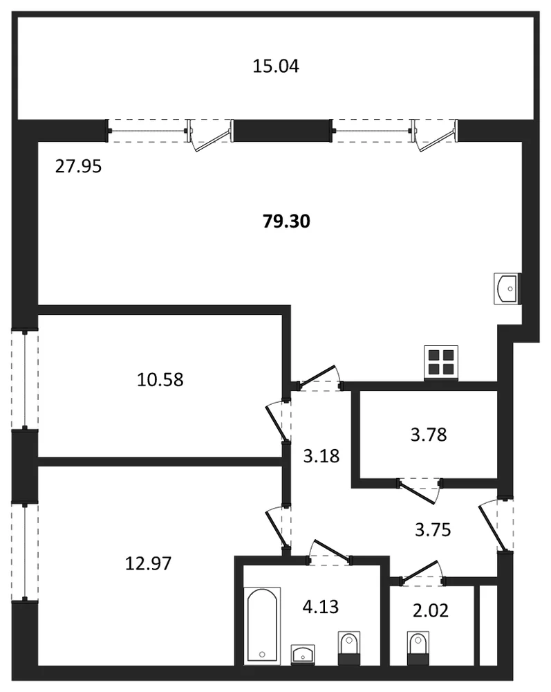 Планировка: 2-комн., 75,3 м²