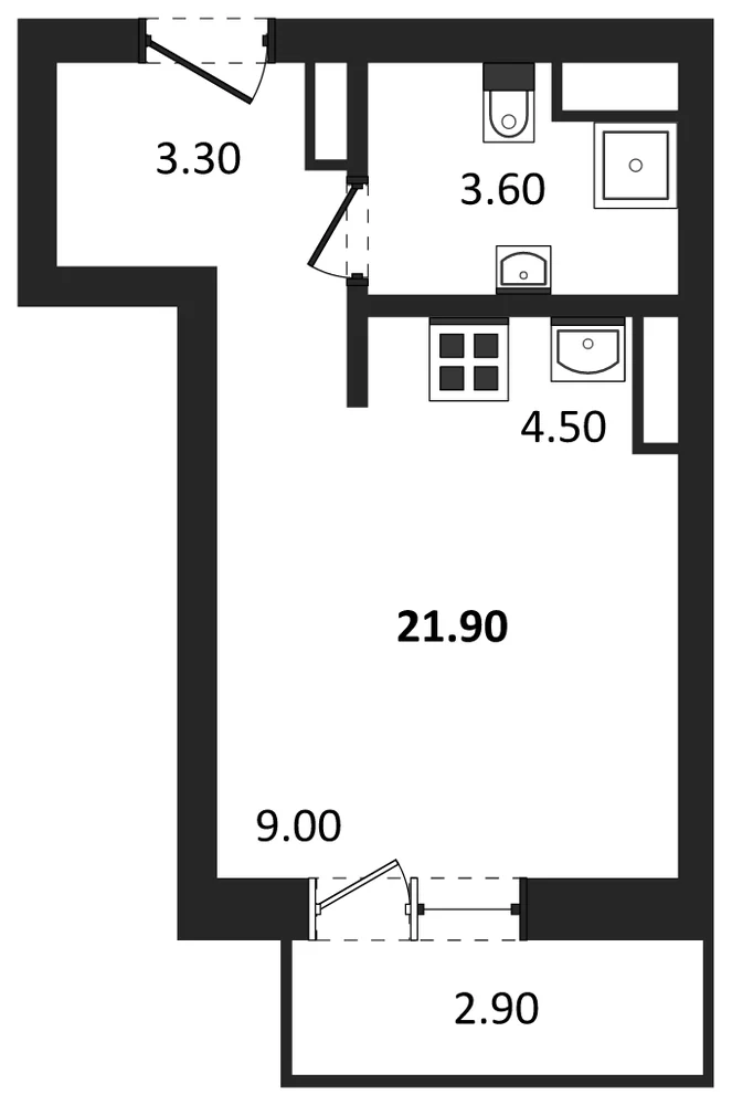 Планировка: Студия, 21,9 м²