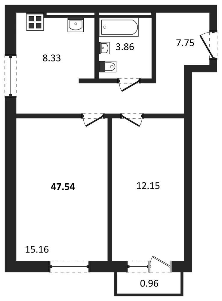 Планировка: 2-комн., 47,5 м²