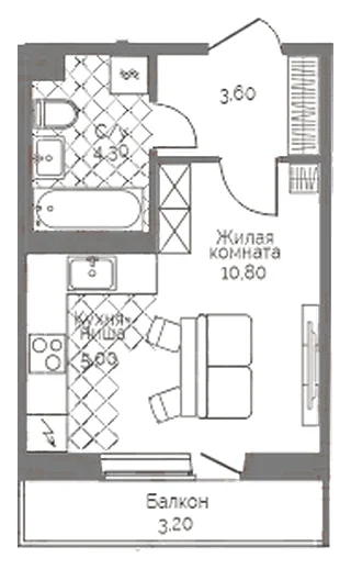 Планировка: Студия, 24,7 м²