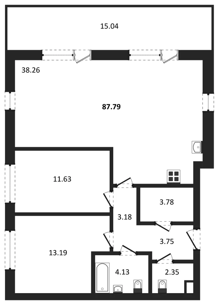 Планировка: 2-комн., 87,2 м²