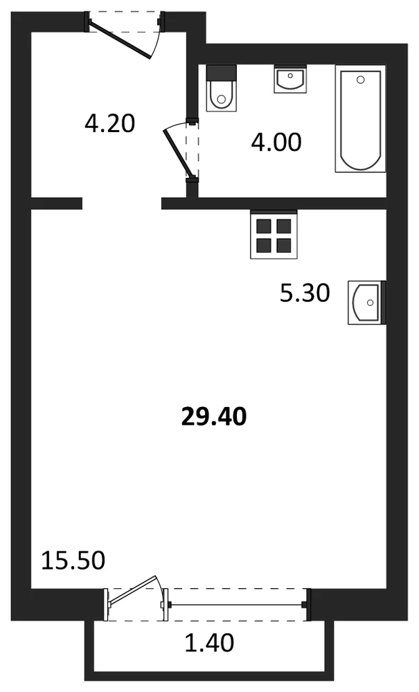 Планировка: Студия, 29,4 м²