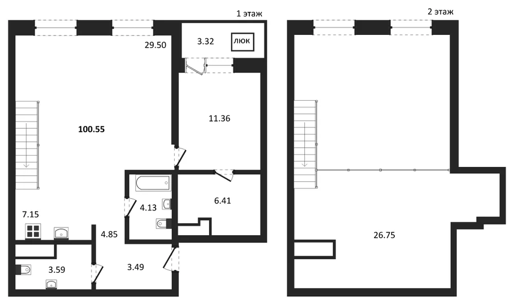 Планировка: 1-комн., 100,6 м²