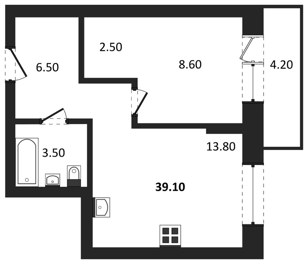 Планировка: 1-комн., 36,2 м²