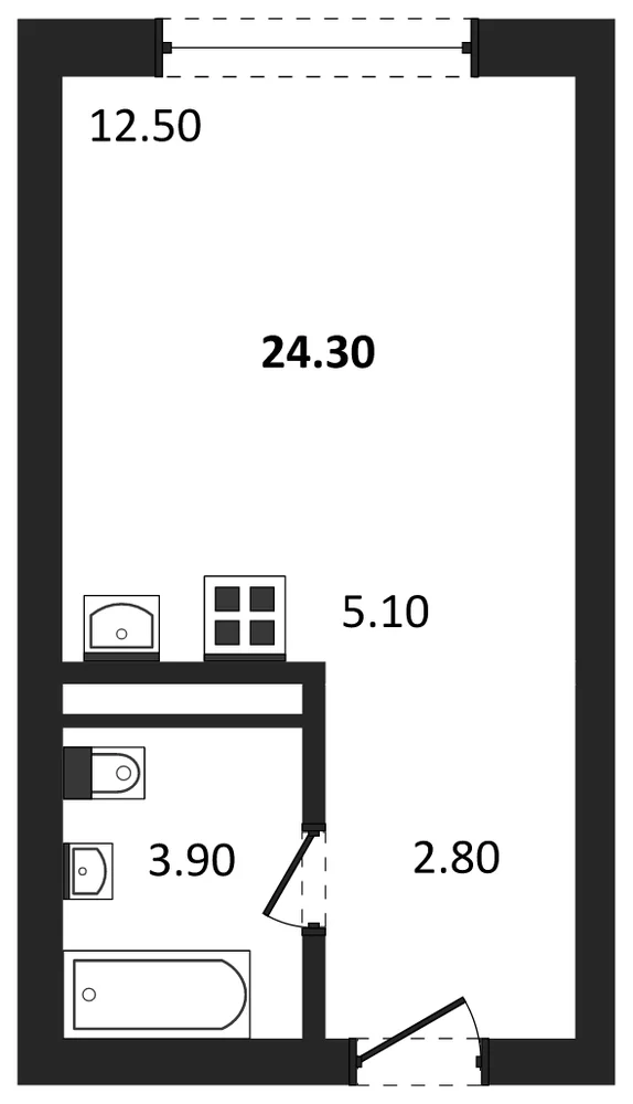 Планировка: Студия, 24,3 м²
