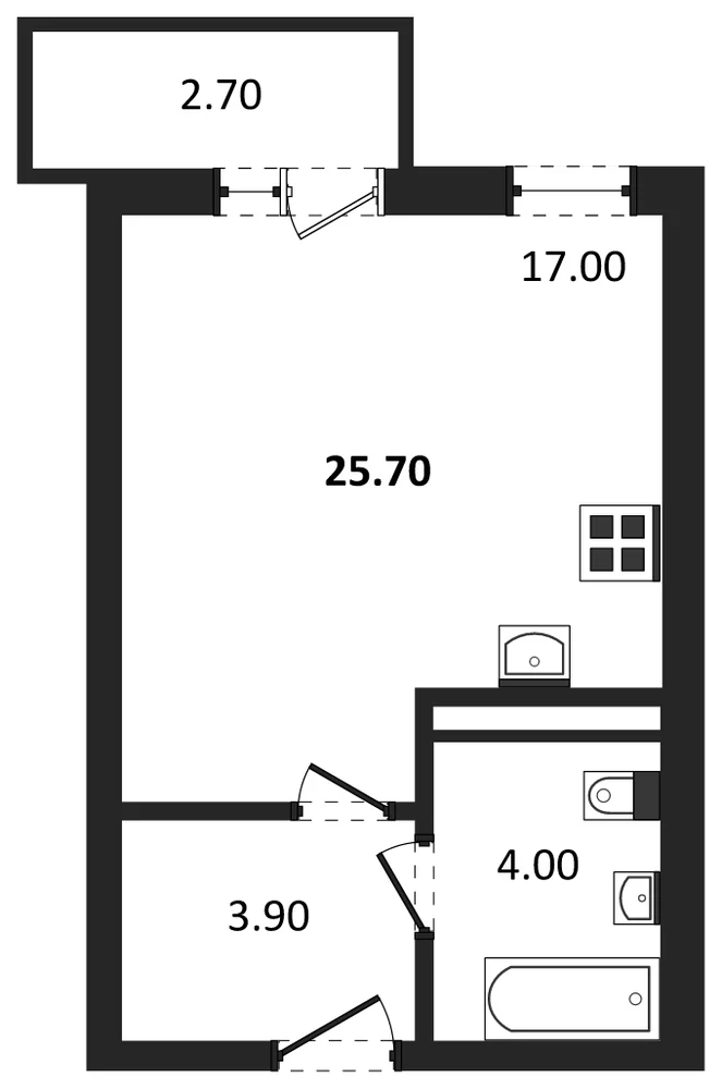 Планировка: Студия, 25,7 м²