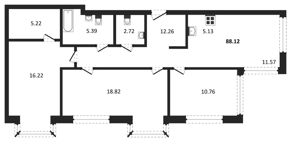 Планировка: 4-комн., 87,8 м²