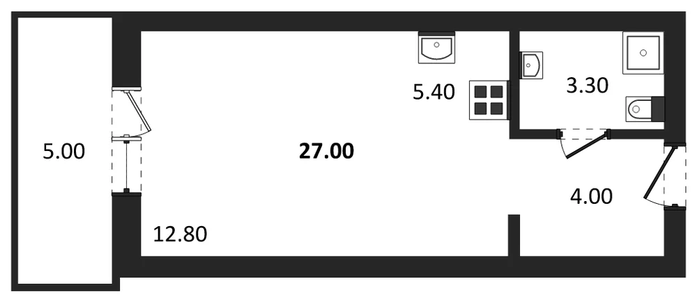 Планировка: Студия, 27 м²