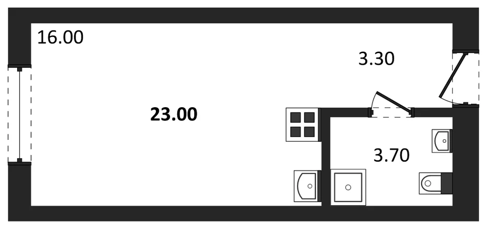 Планировка: Студия, 23 м²